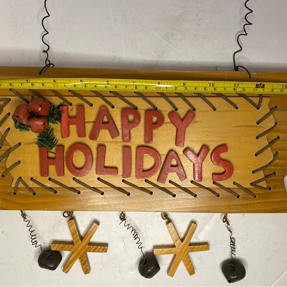 Primitive Rustic Country Happy Holidays Wood Block Sign Cabin Cottage Christmas - Picture 9 of 9